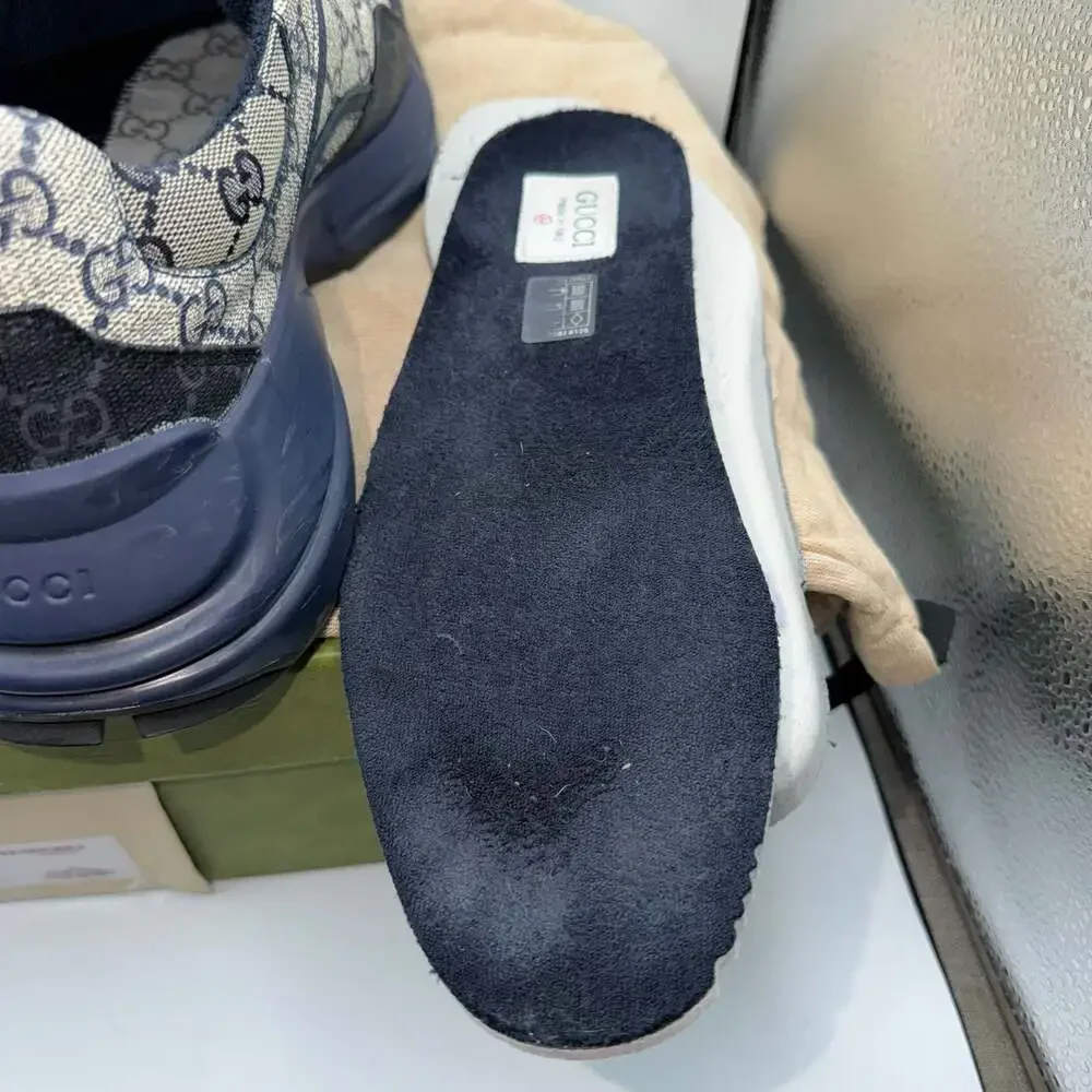 Gucci GG Rhyton Beige Blue Supreme Monogram Sneakers